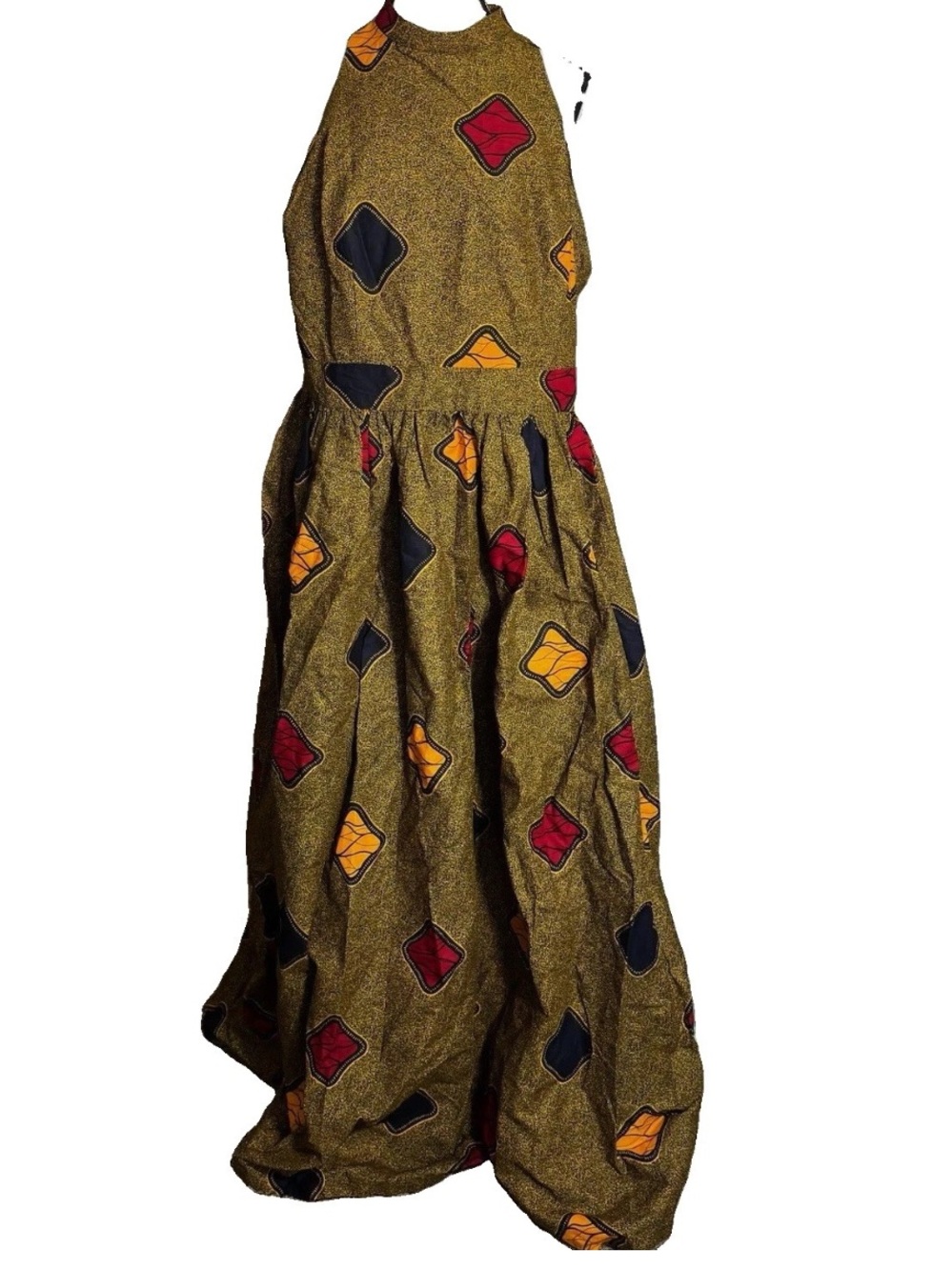 Afripride Ankara African Wax Maxi Dress Kaftan 3XL Gold High Neck Sleeveless New